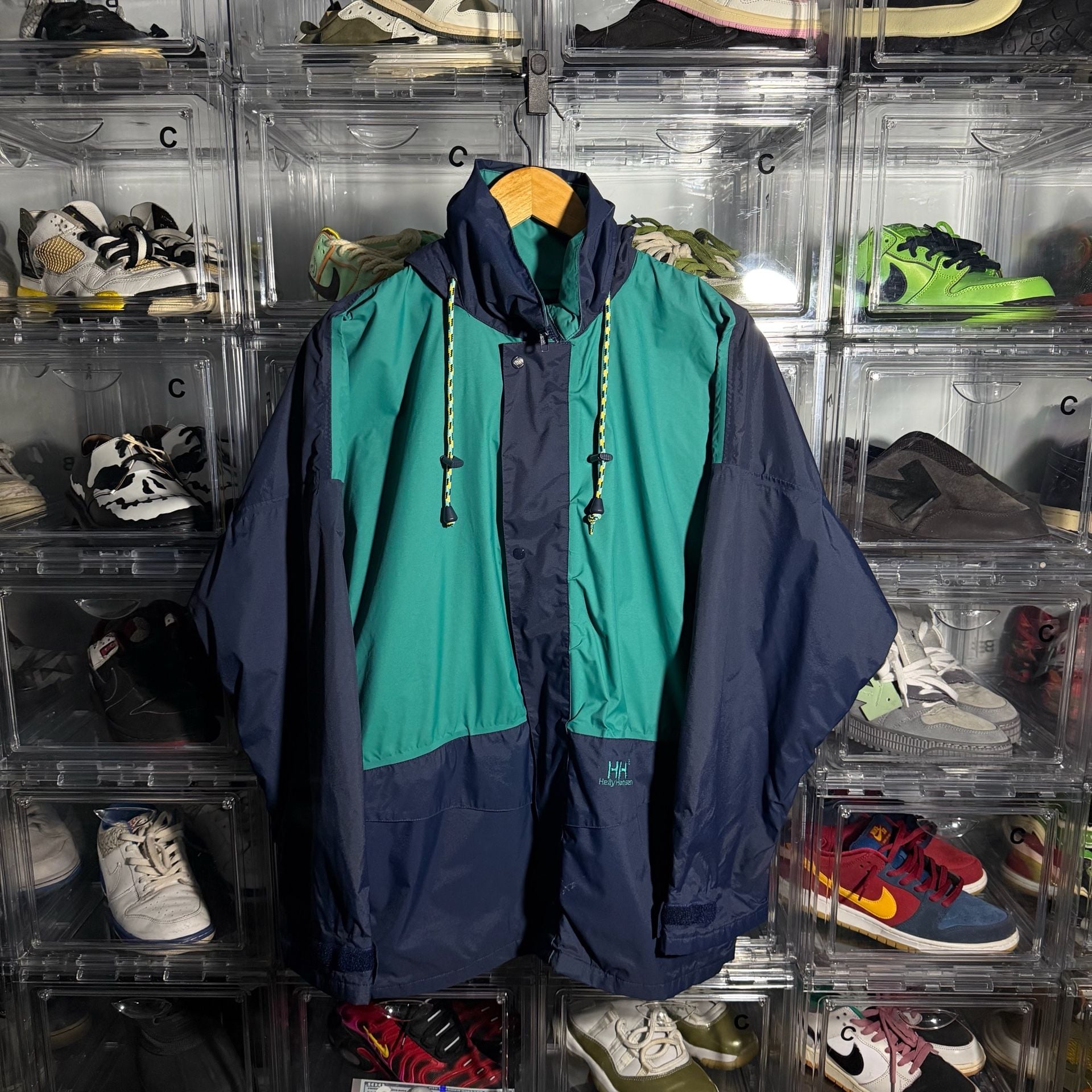 Helly Hansen Vintage Windbreaker Jacket Size L/XL Blue Green Hooded 2