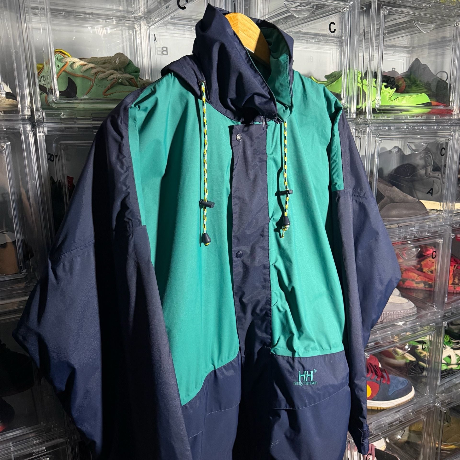 Helly Hansen Vintage Windbreaker Jacket Size L/XL Blue Green Hooded 4