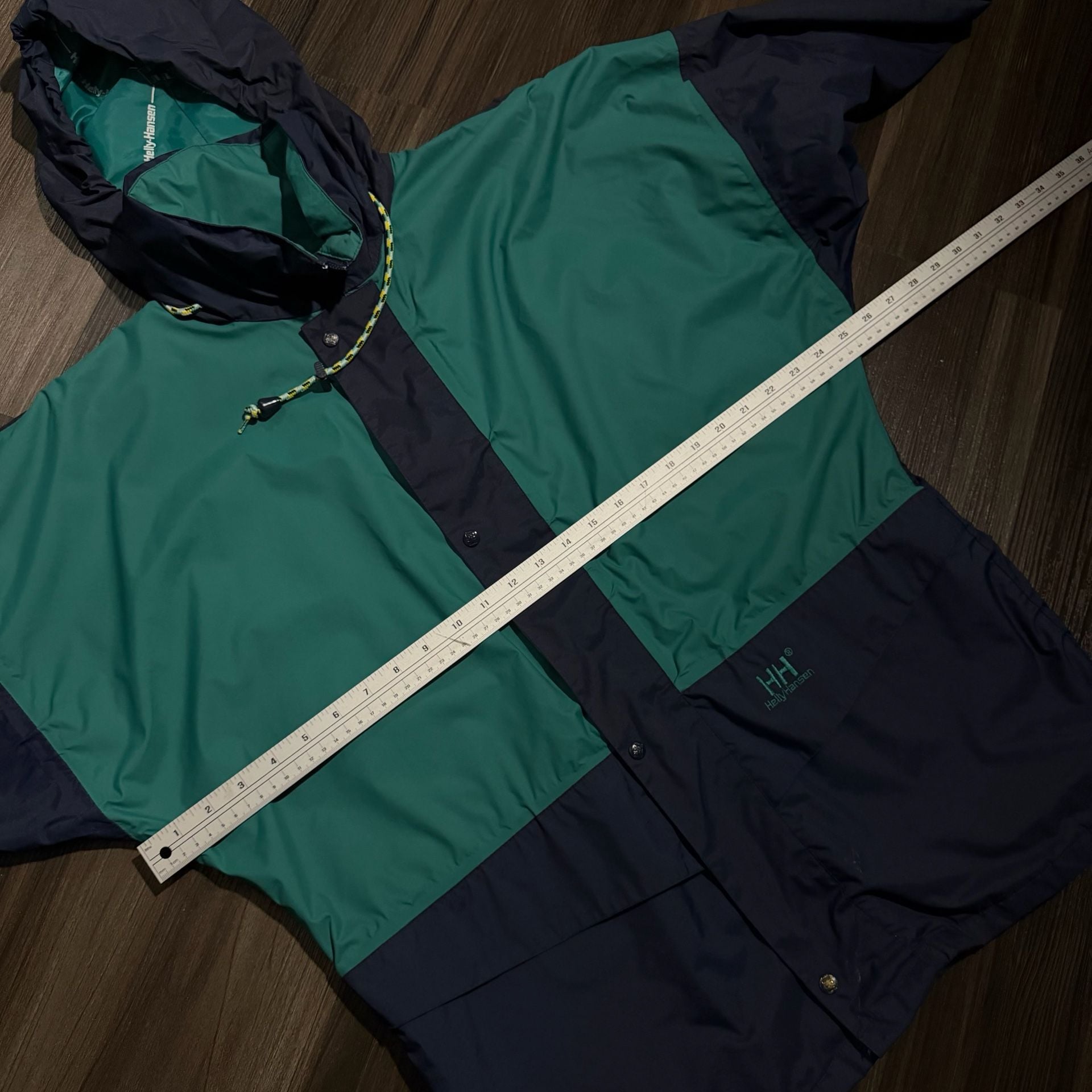 Helly Hansen Vintage Windbreaker Jacket Size L/XL Blue Green Hooded 8