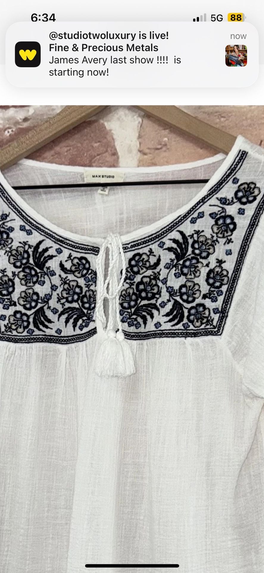 Max Studio White Embroidered Tunic Top with Tassel Neckline Size L 6