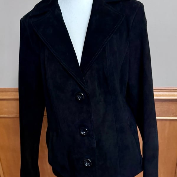 Preston & York Women’s Genuine Leather Jacket Black Size Large Blazer Style