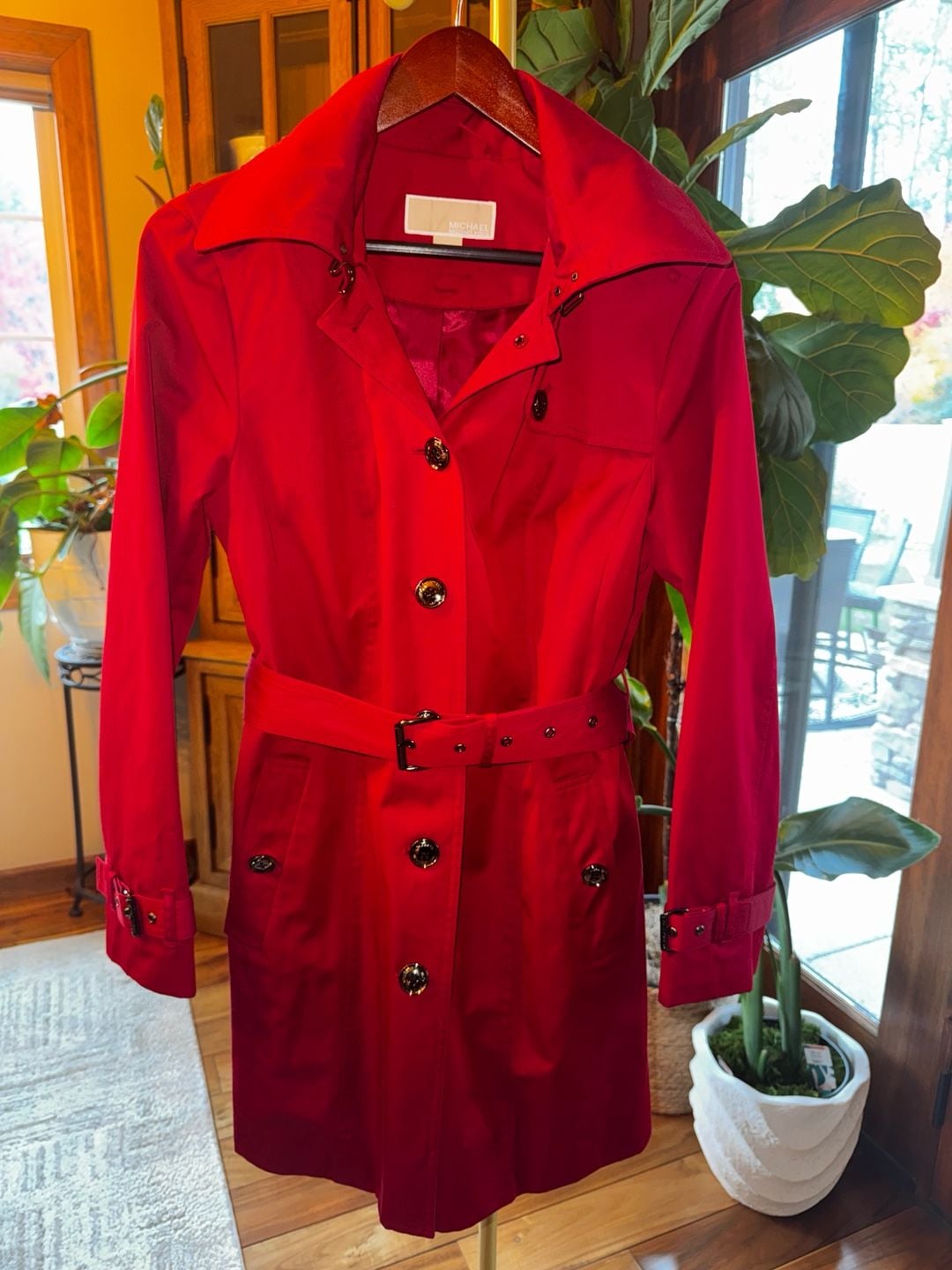 Michael Kors Red Belted Trench Coat Size M 2