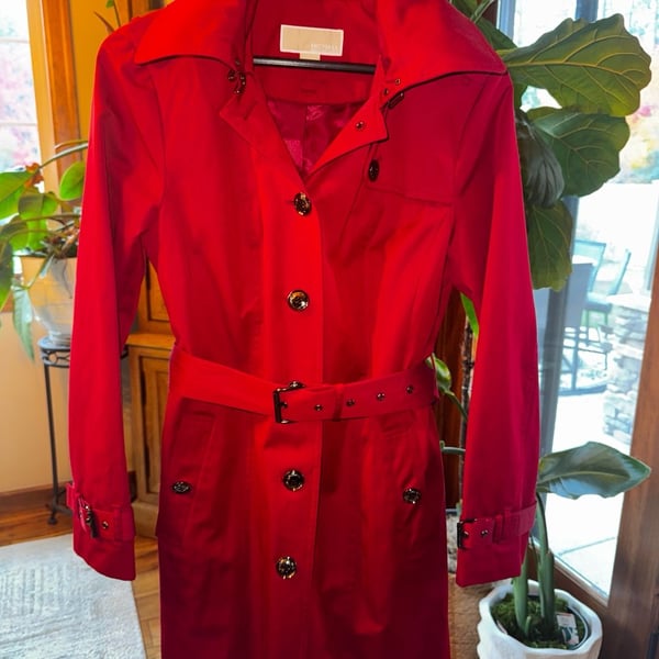 Michael Kors Red Belted Trench Coat Size M