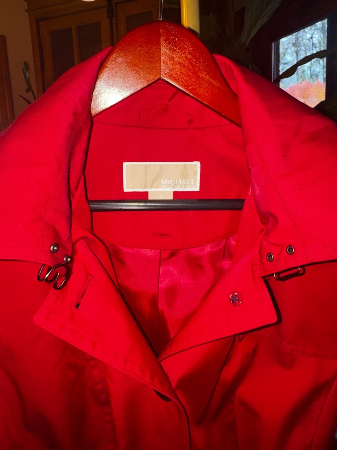 Michael Kors Red Belted Trench Coat Size M 3
