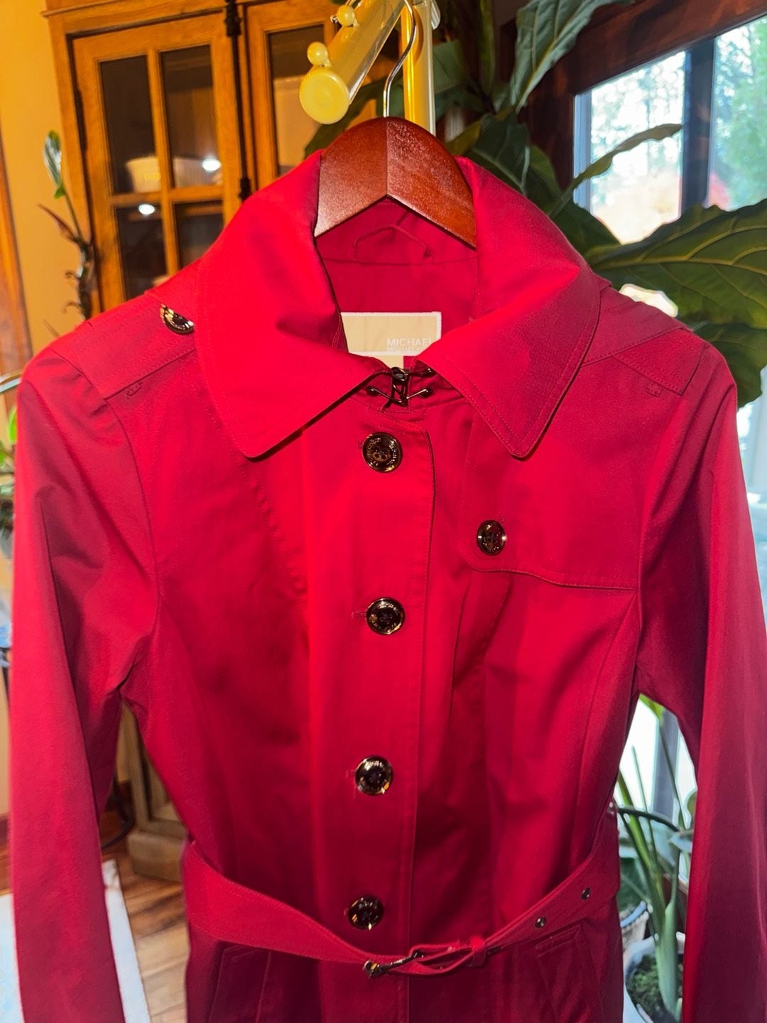 Michael Kors Red Belted Trench Coat Size M 4