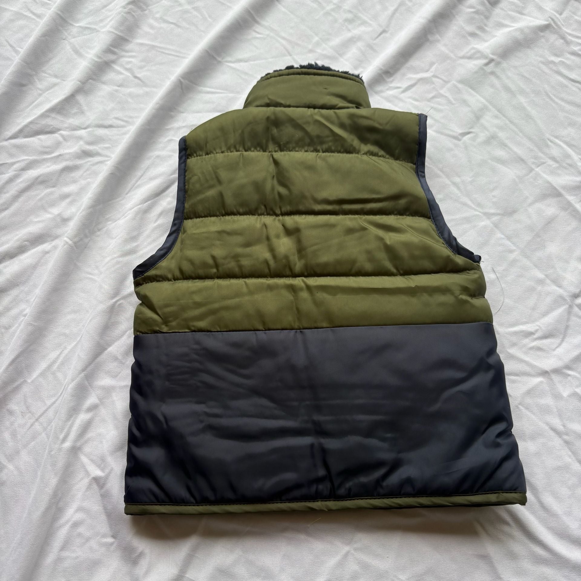 Little Lad Puffer Vest Size 3T Green Navy Sherpa Lined Zip Up 4