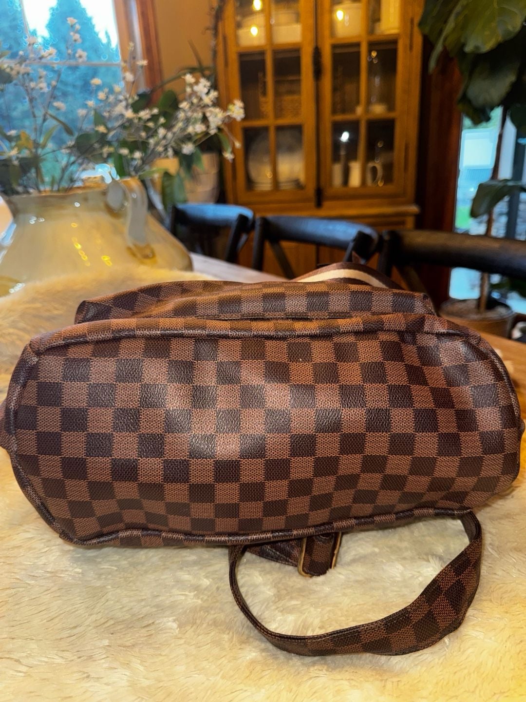 Checkered PU Backpack Brown Tassel Shoulder Bag 6