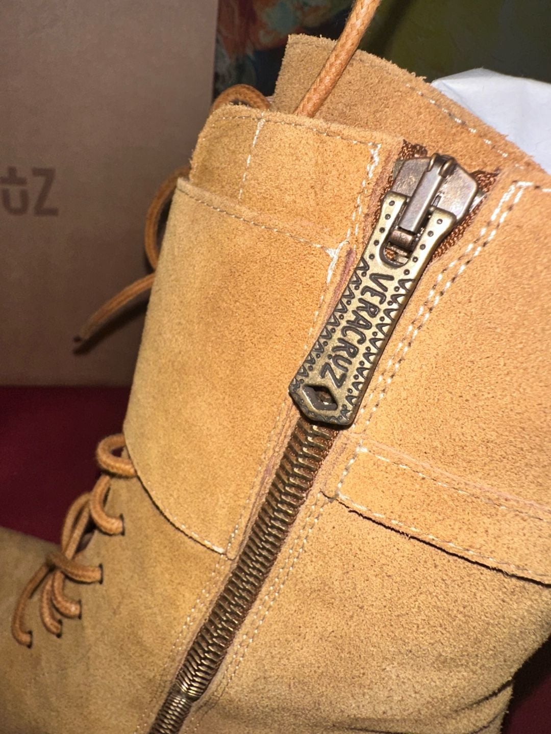 No.70 Veracruz Suede Floral Embroidered Lace Up Boots Tan 7