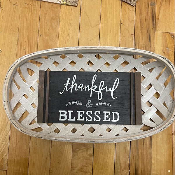 Thankful and Blessed Farmhouse Tobacco Basket Decor