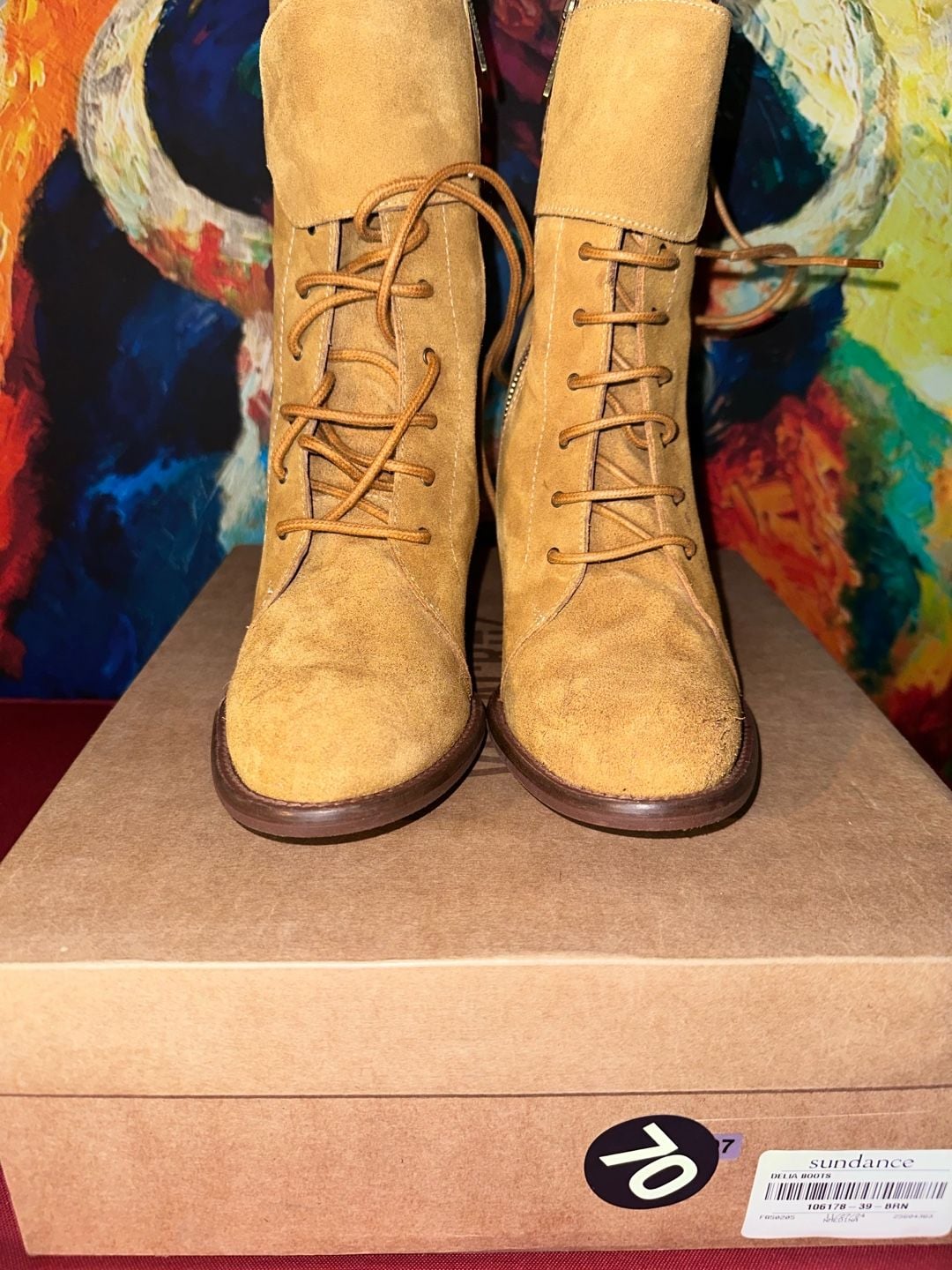 No.70 Veracruz Suede Floral Embroidered Lace Up Boots Tan 3