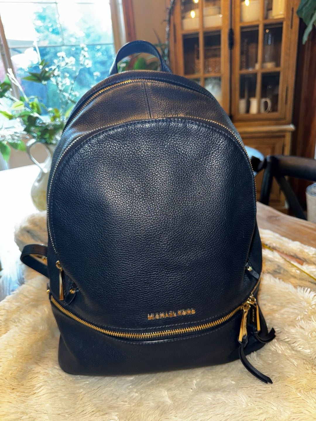 Michael Kors Rhea Zip Backpack Large Navy Pebble Leather 2