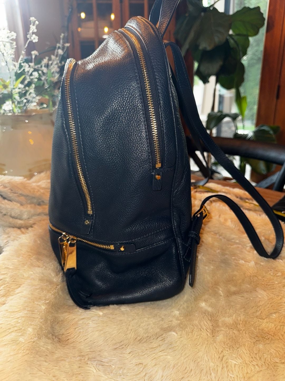 Michael Kors Rhea Zip Backpack Large Navy Pebble Leather 5