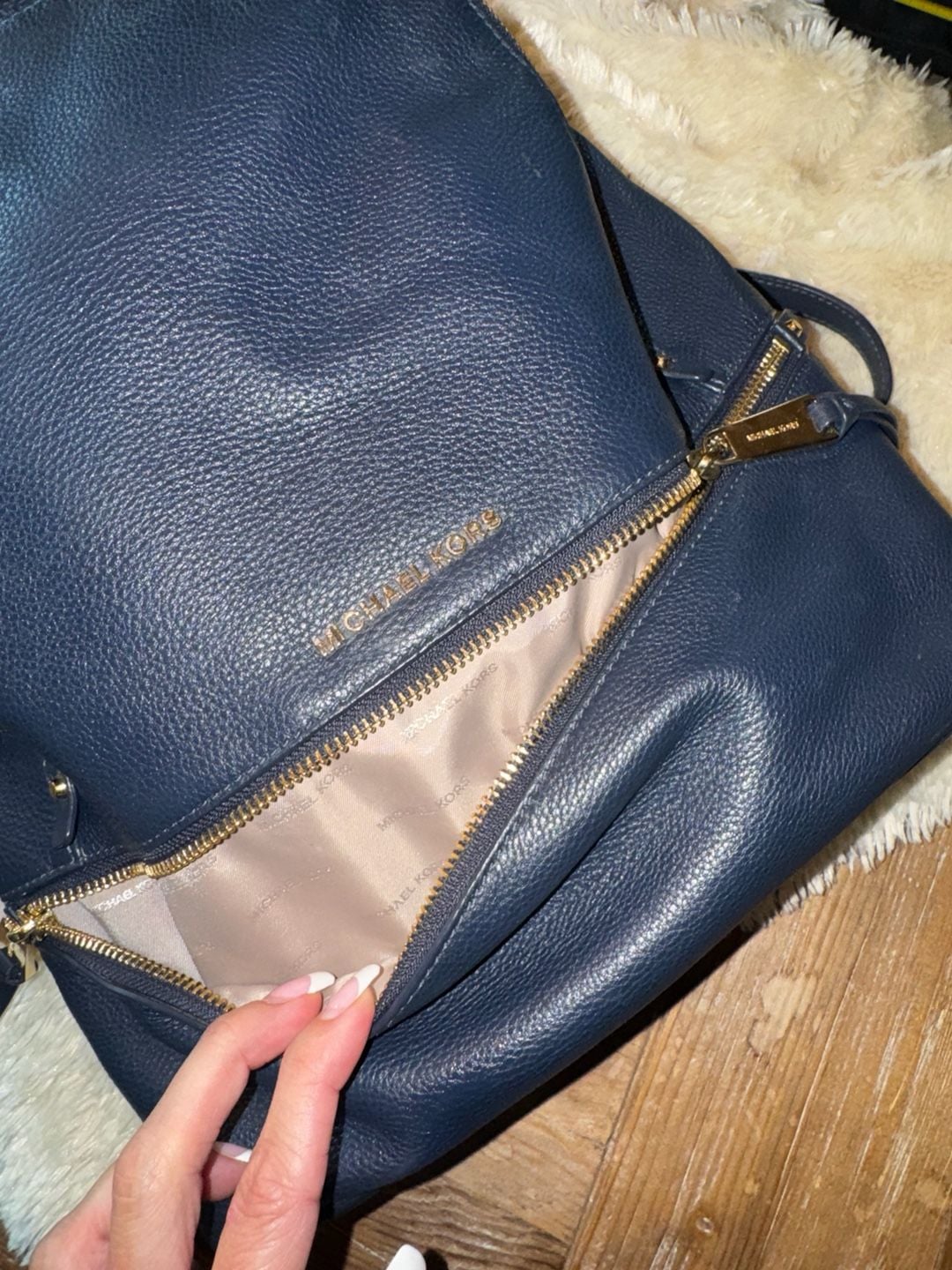 Michael Kors Rhea Zip Backpack Large Navy Pebble Leather 7