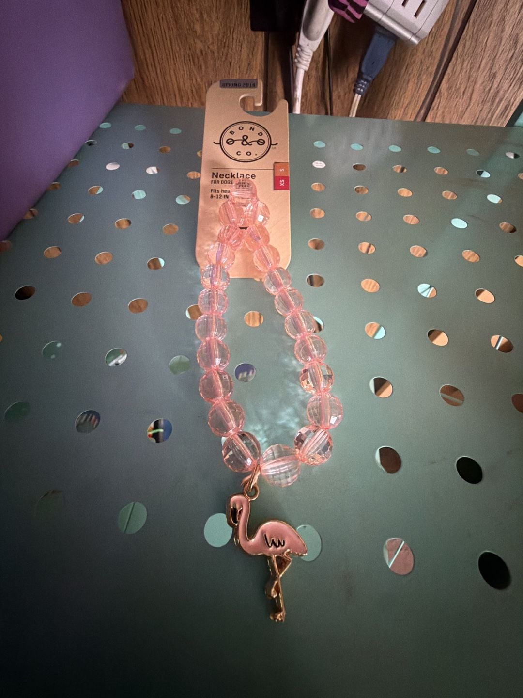 Bond & Co. Dog Necklace Flamingo Charm Beaded Pink Size XS 2