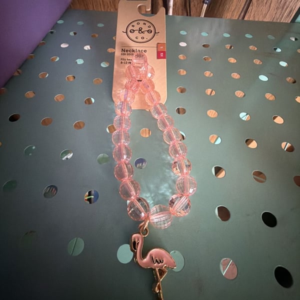 Bond & Co. Dog Necklace Flamingo Charm Beaded Pink Size XS