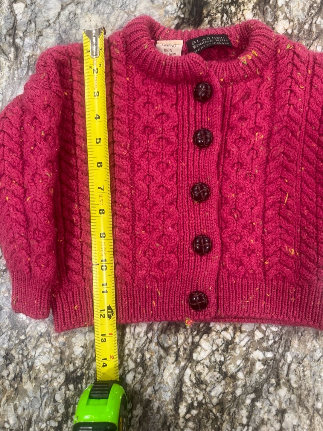 Blarney Woollen Mills Merino Wool Children’s Cardigan Size S Pink Cable Knit Sweater Made 7