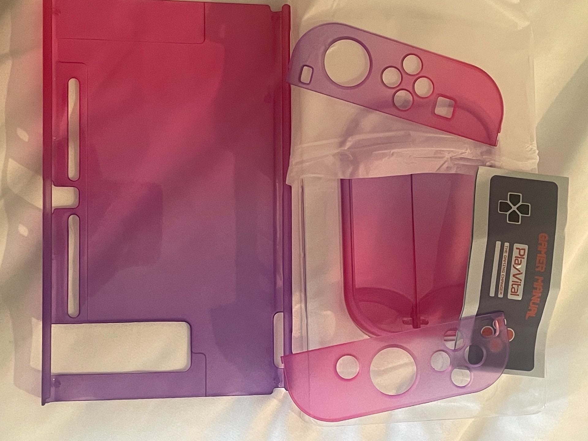 PlayVital Clear Atomic Purple Rose Red Back Cover for Nintendo Switch Console 1