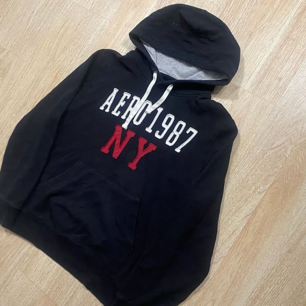Aeropostale Aero 1987 NY Black Pullover Hoodie