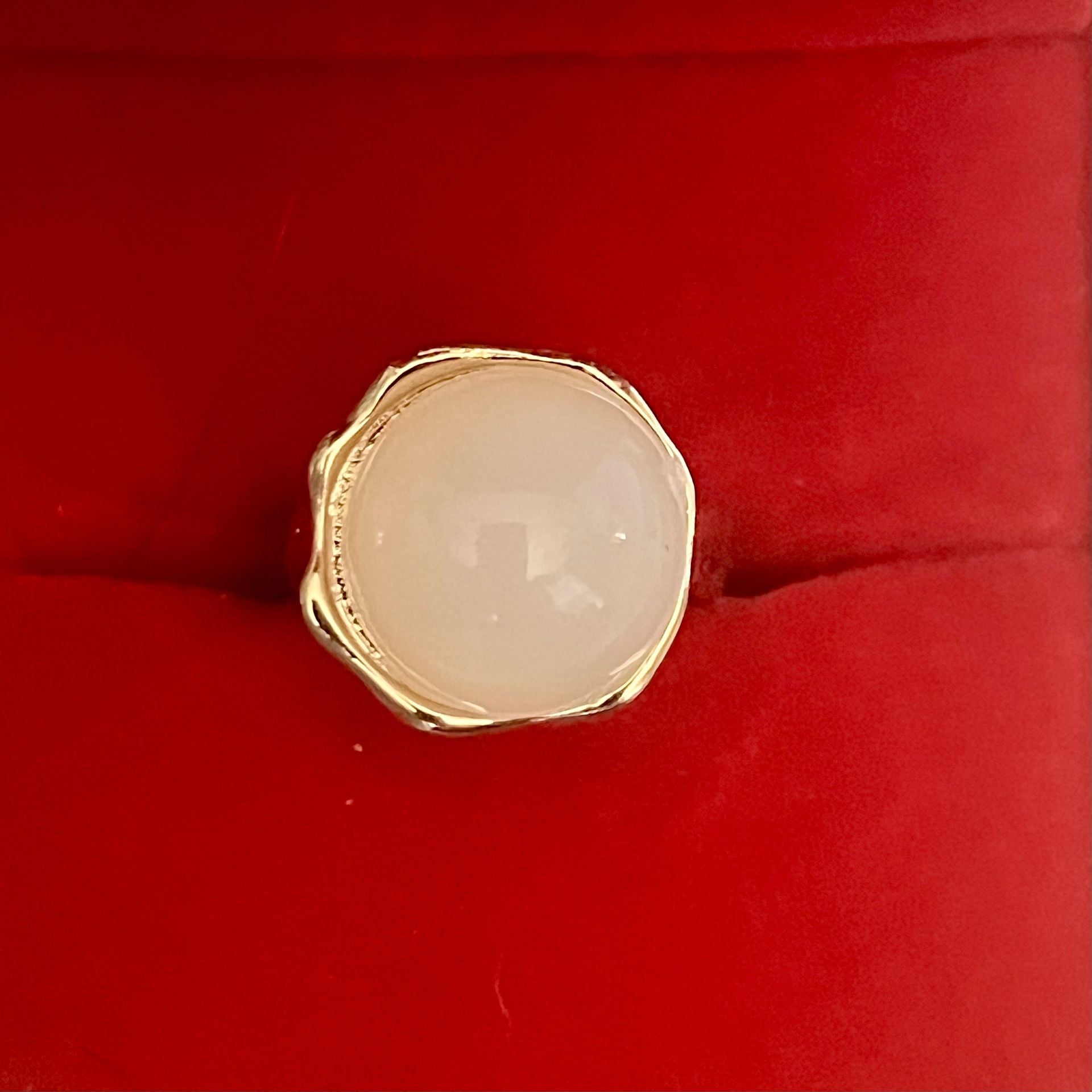 Gold-Tone White Cabochon Stone Open Ring Size 6 2