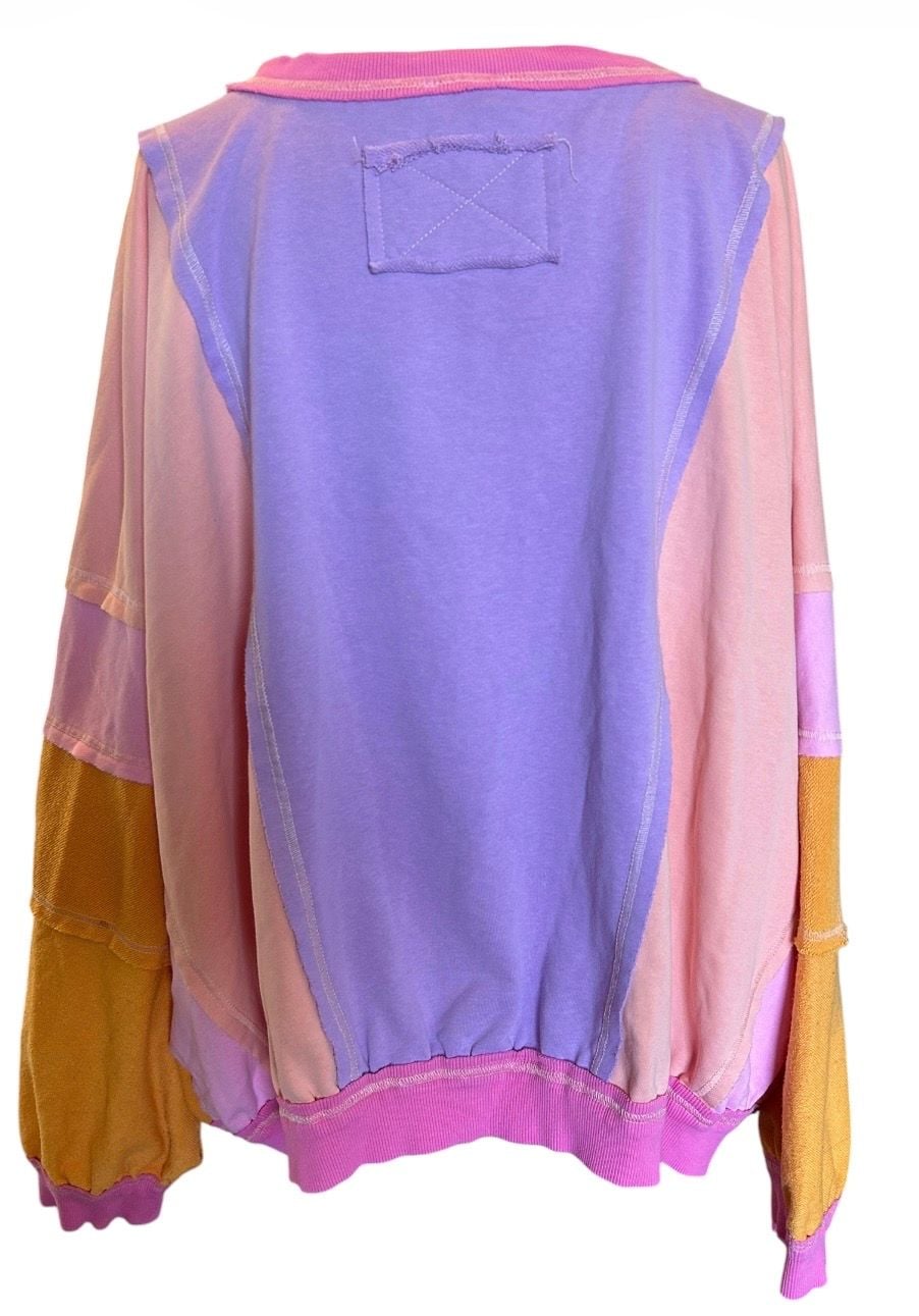 BiBi Color Block Exposed Seam Sweatshirt Size XL Pink Purple Yellow 3