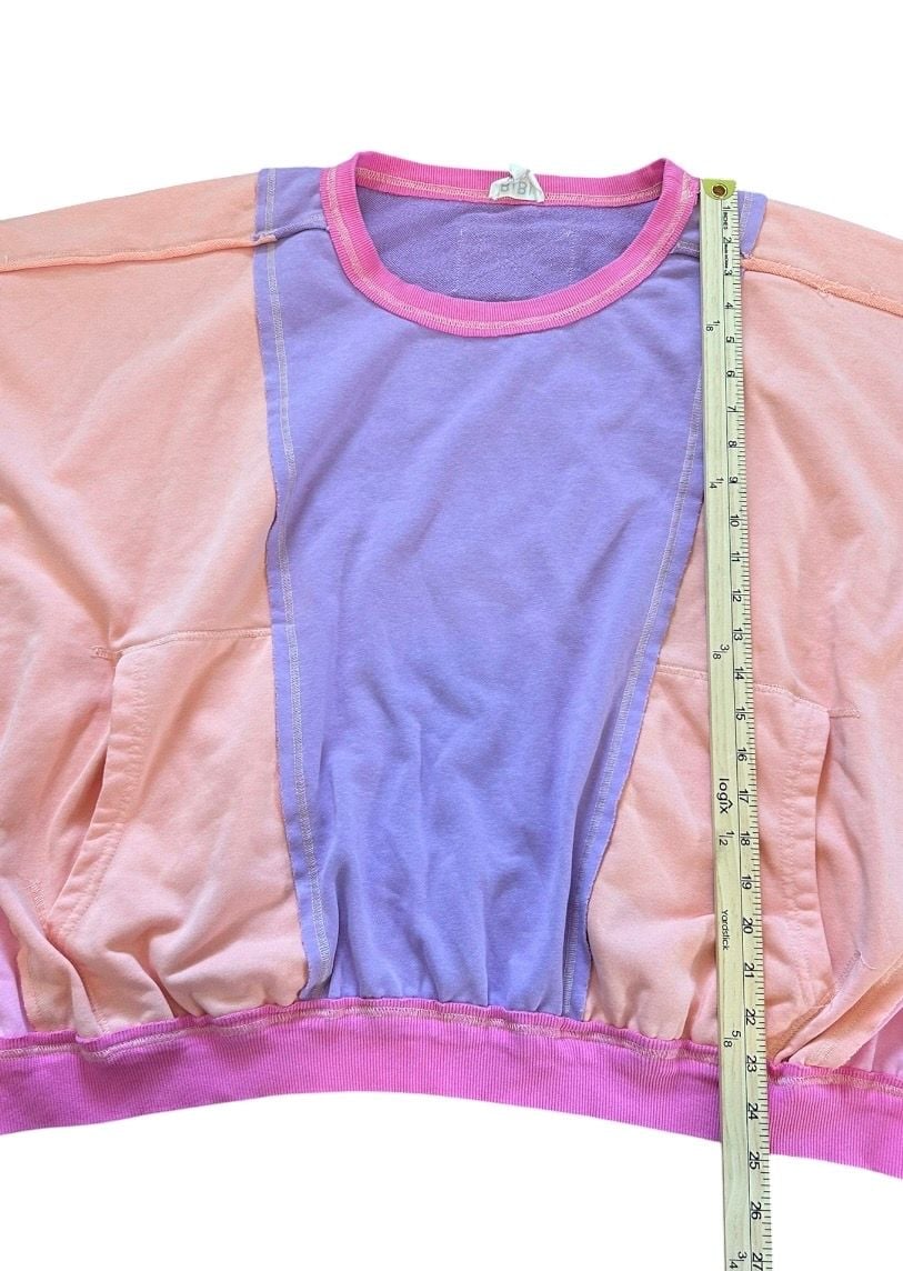BiBi Color Block Exposed Seam Sweatshirt Size XL Pink Purple Yellow 5