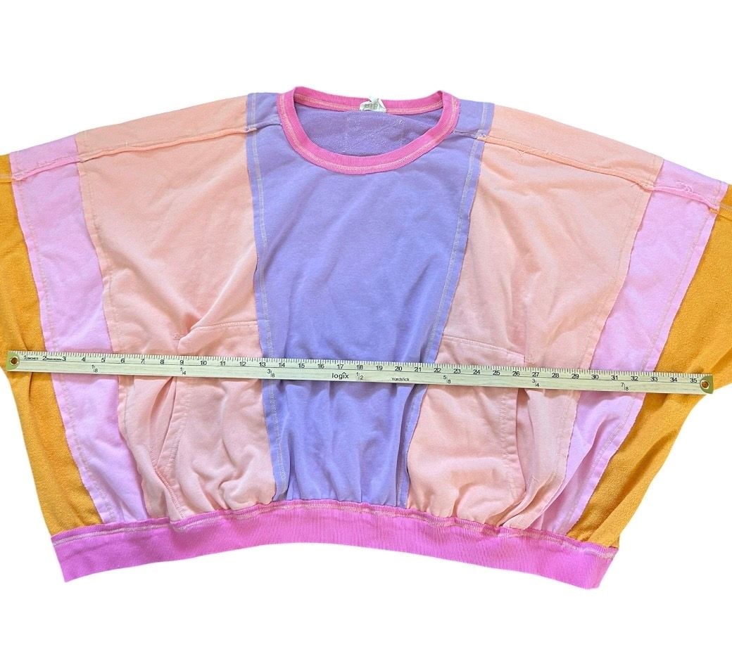 BiBi Color Block Exposed Seam Sweatshirt Size XL Pink Purple Yellow 6