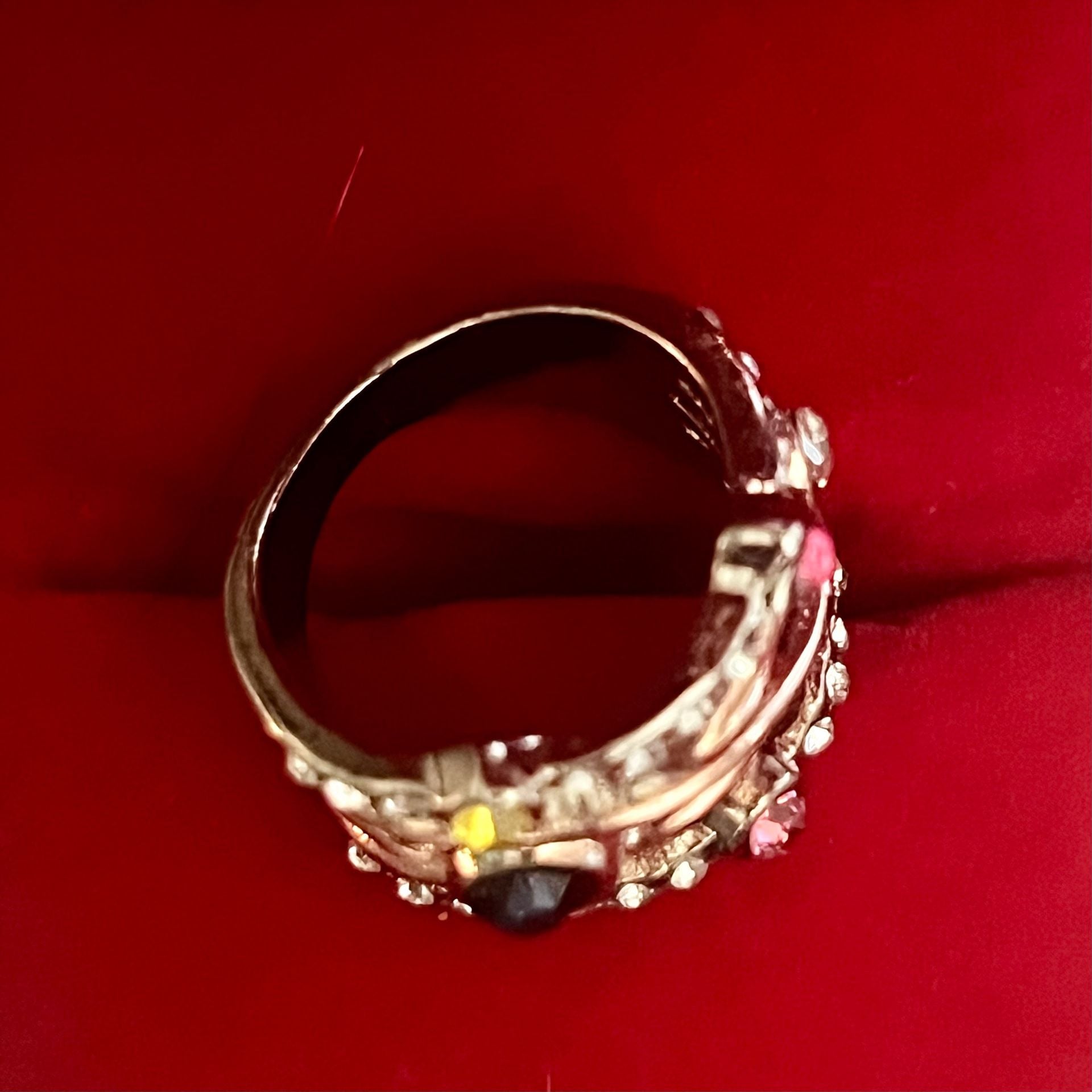 Vintage Rose Gold Multi-Stone Wide Rhinestone Ring Size 6 5