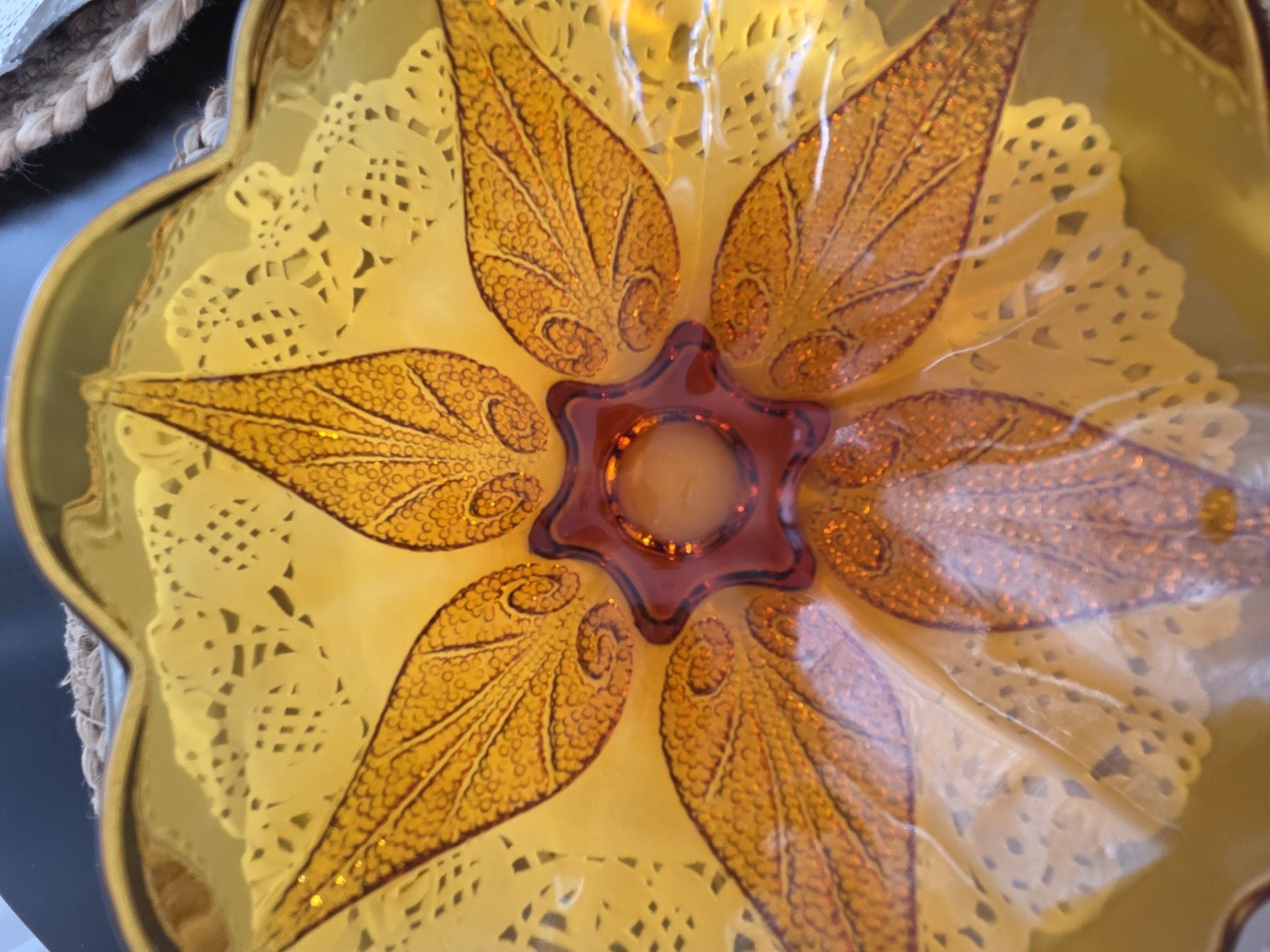 Indiana Glass Amber Pressed Flower Petal Design Vintage Glass Bowl 3
