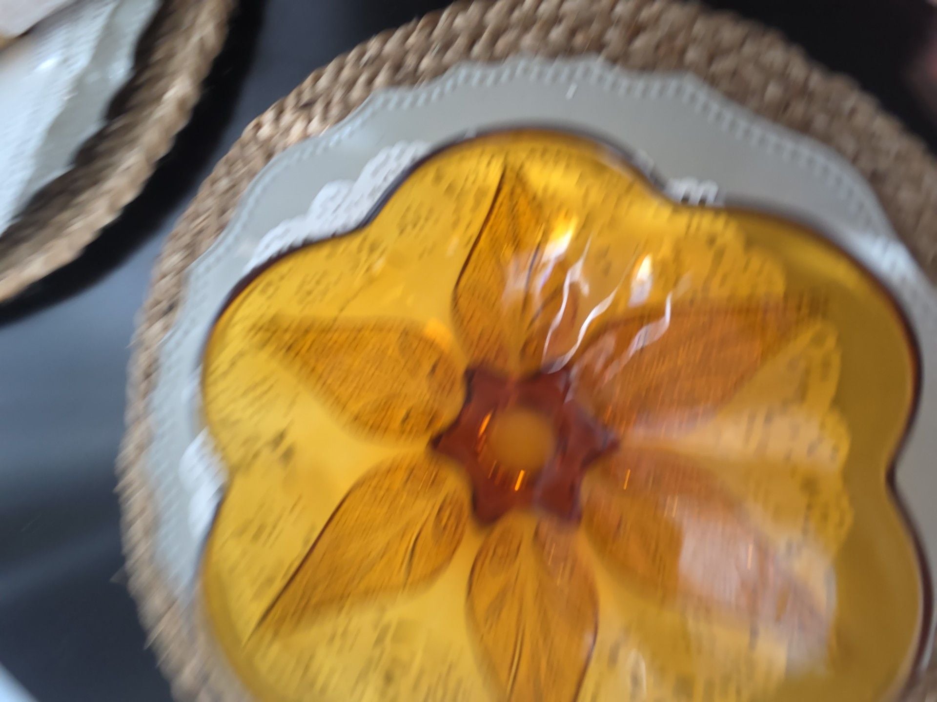 Indiana Glass Amber Pressed Flower Petal Design Vintage Glass Bowl 7
