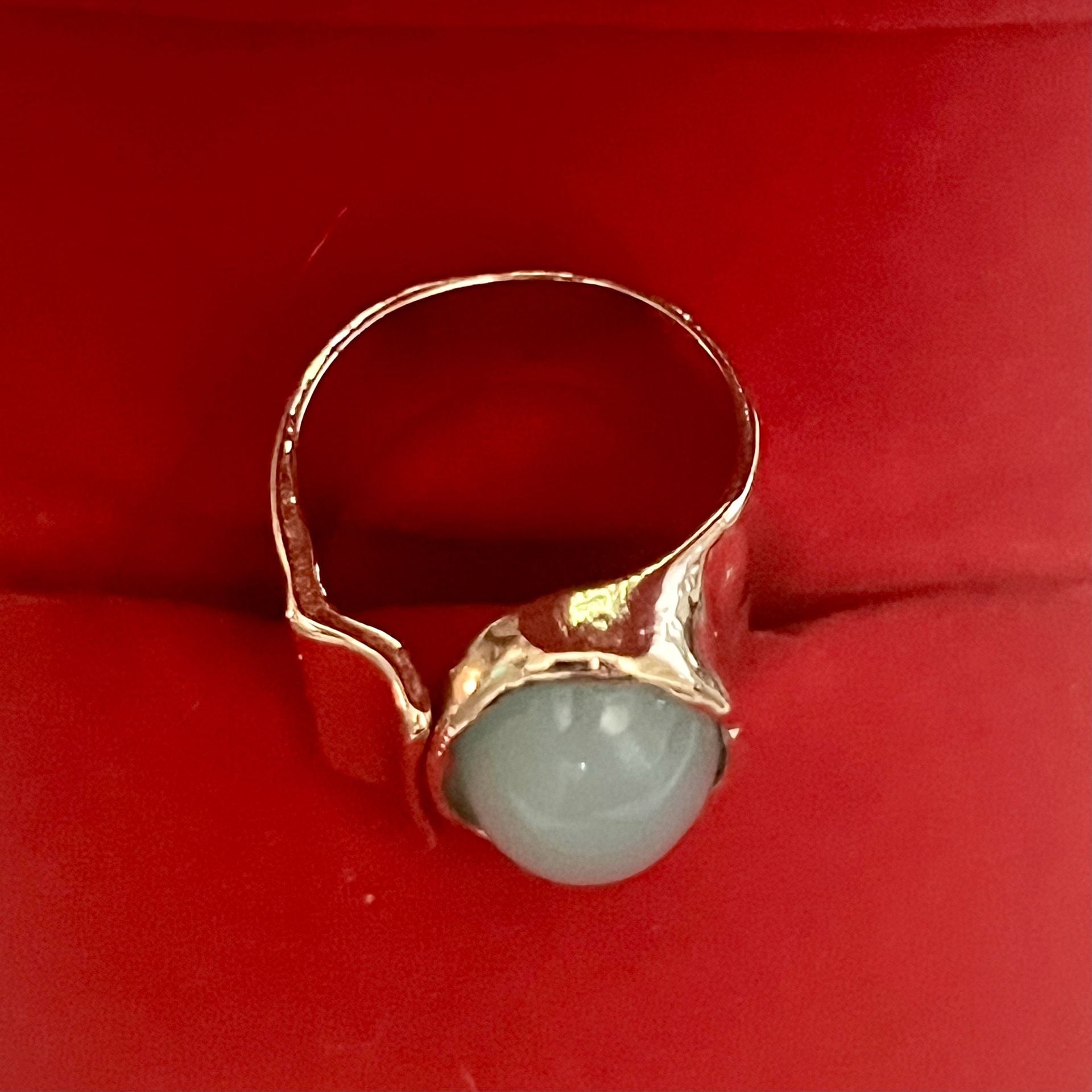 Gold Green Jade Cabochon Artisan Ring Size 6 5