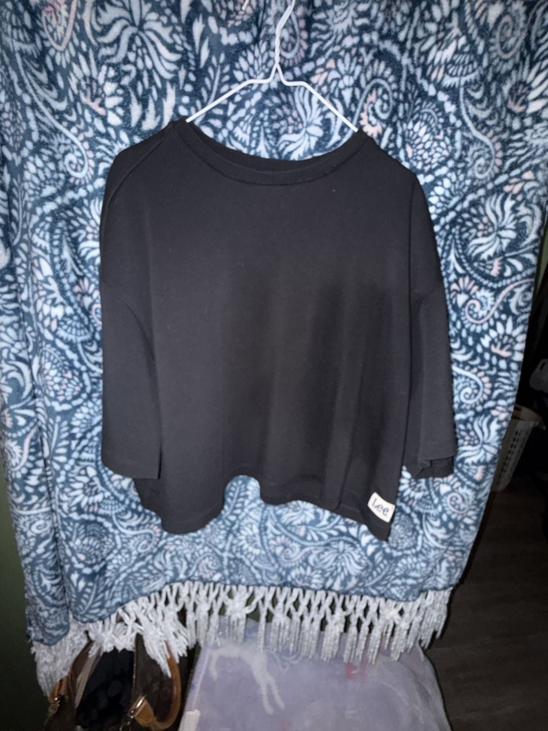 Lee Black 3/4 Sleeve Crop Top Size XL 2