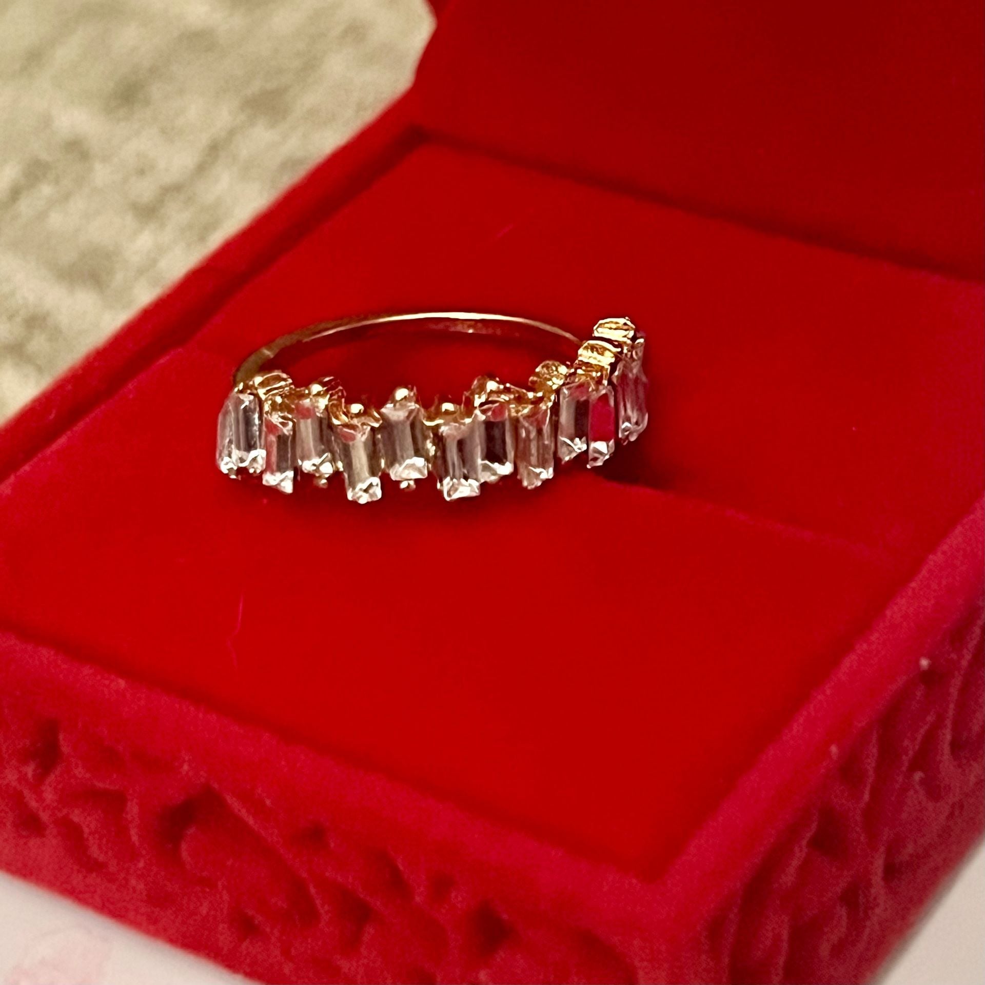 Baguette Ring Gold Band Statement Titanium Steel Band Size 6 4
