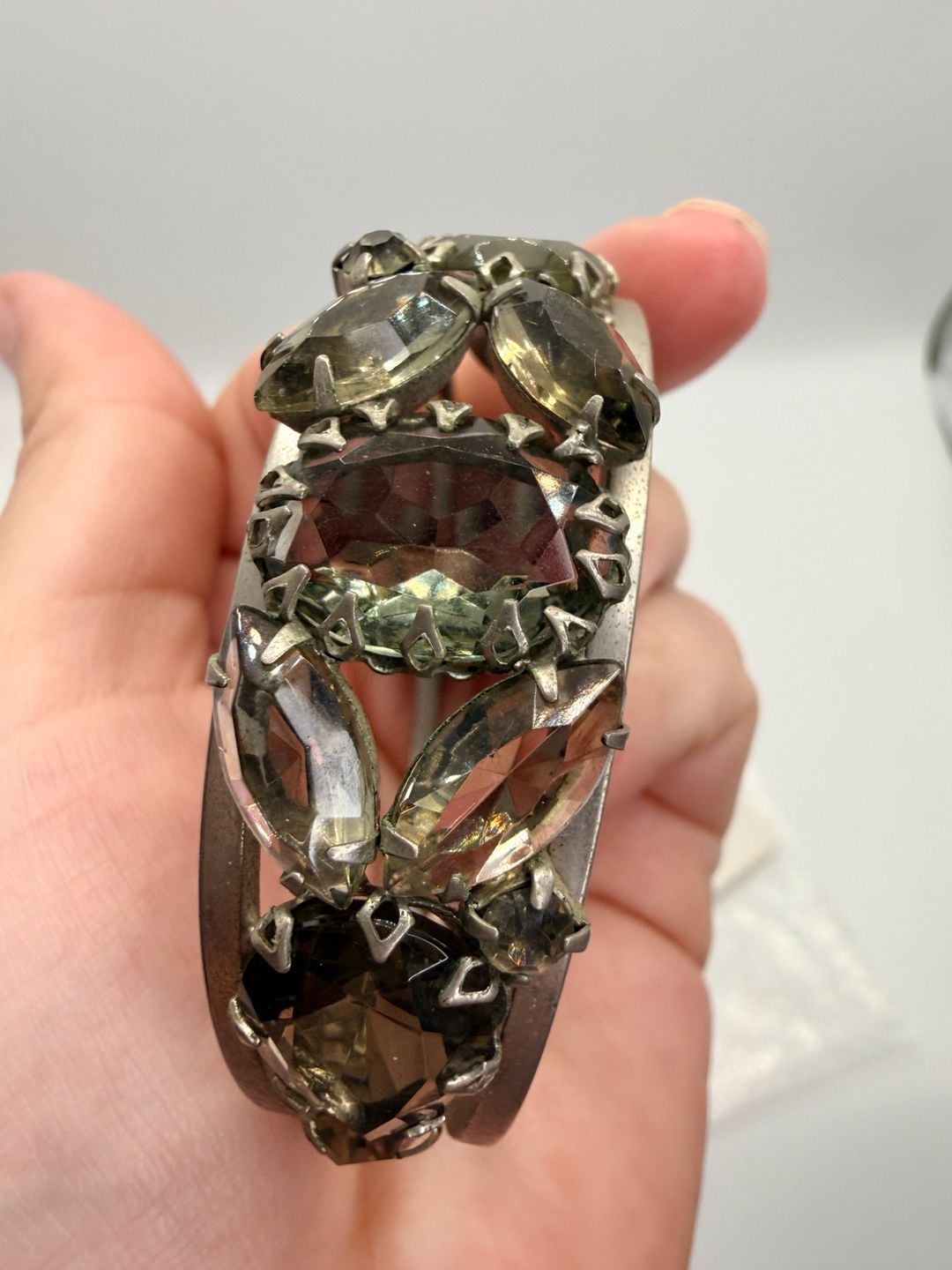 Vintage Juliana D And E Smokey Gray Crystal Rhinestone Clamper Bracelet 9