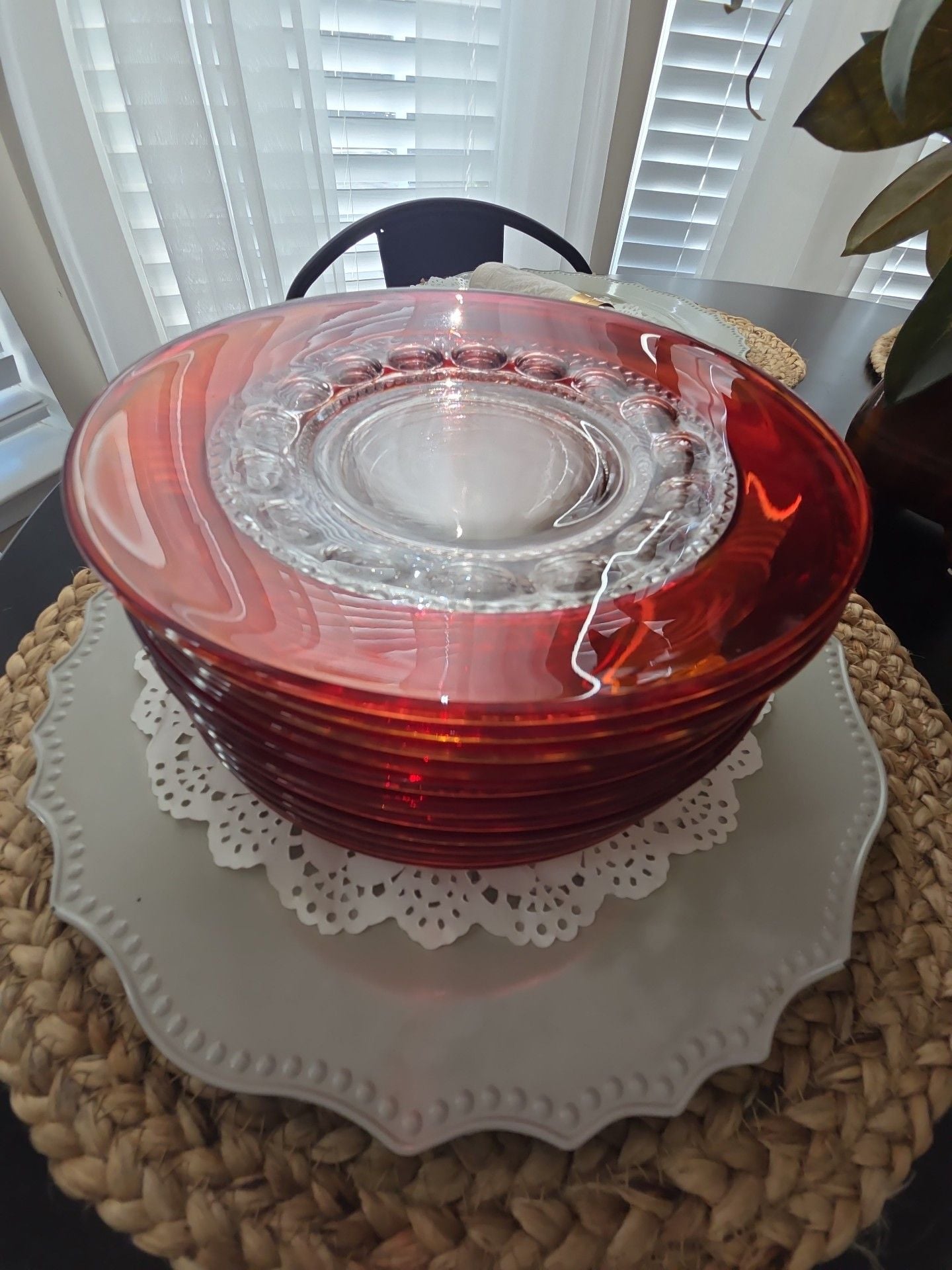 Tiffin Franciscan King's Crown Ruby Thumbprint Salad Plates Set of 12 1