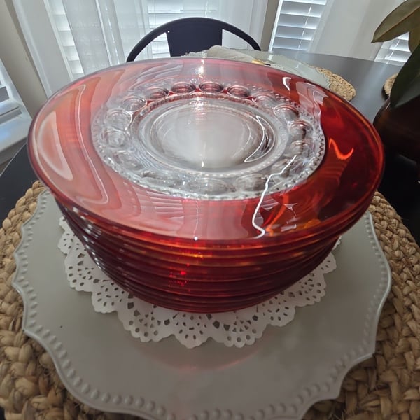 Tiffin Franciscan King's Crown Ruby Thumbprint Salad Plates Set of 12