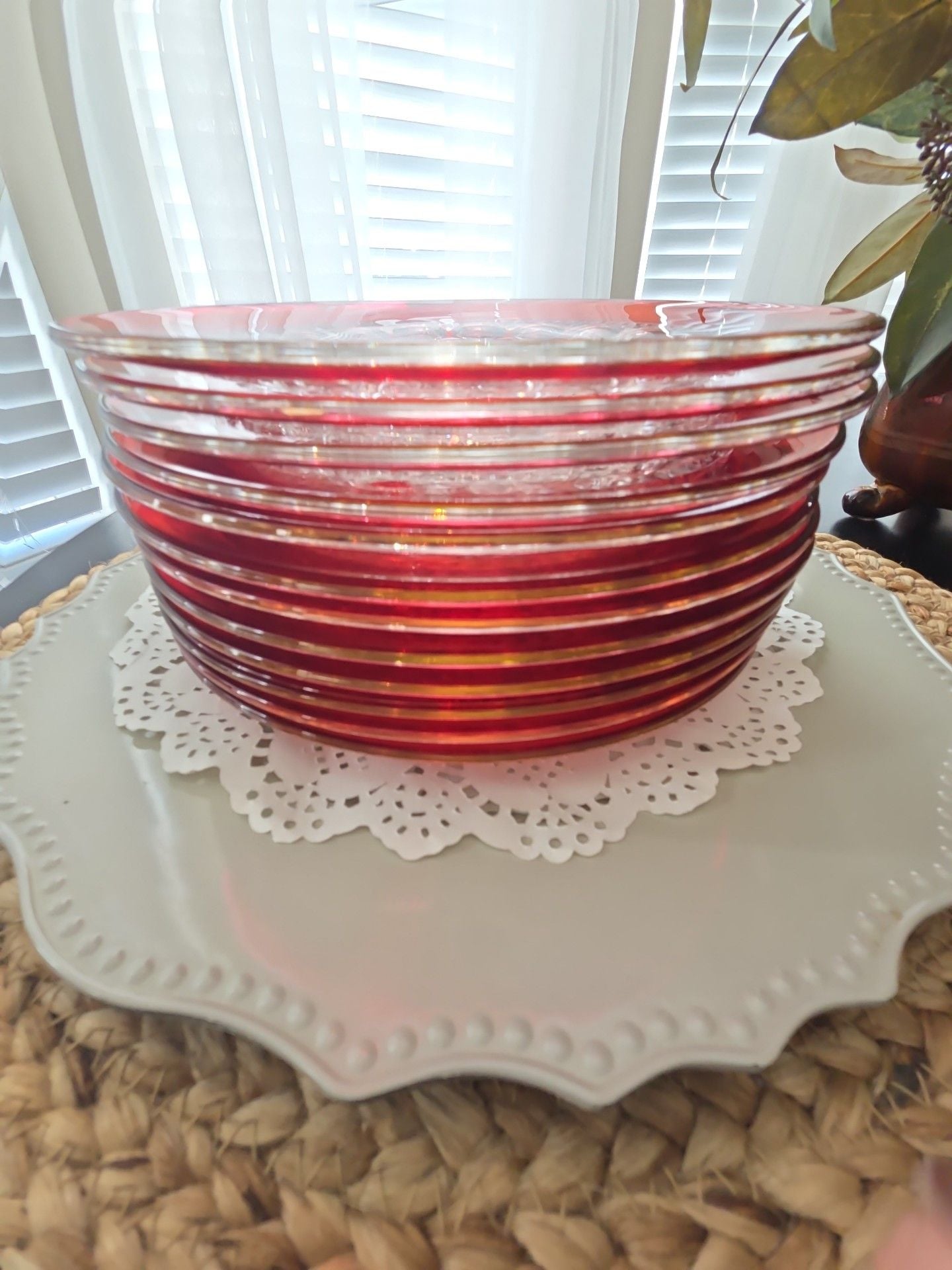 Tiffin Franciscan King's Crown Ruby Thumbprint Salad Plates Set of 12 2