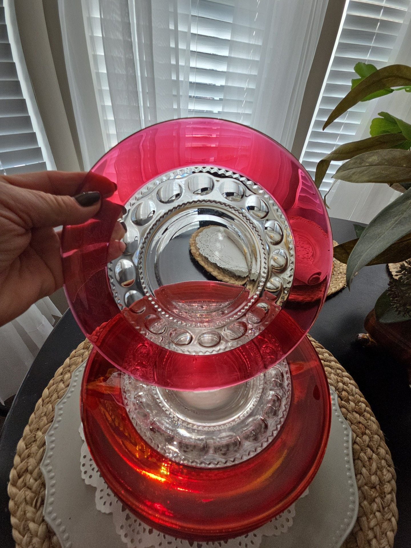 Tiffin Franciscan King's Crown Ruby Thumbprint Salad Plates Set of 12 5