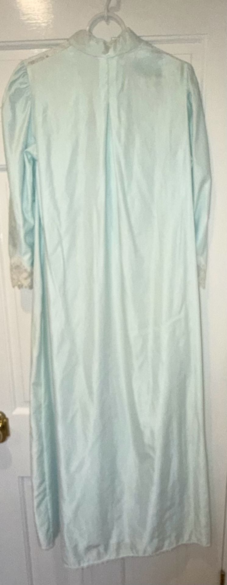 Vintage Cottagecore Coquette Corhan Nightgown Light Blue Satin Lace 9