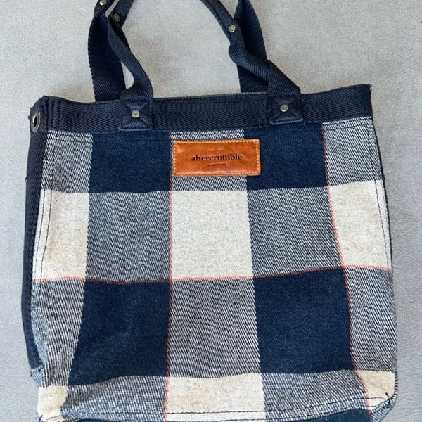 Abercrombie & Fitch Plaid Tote Bag Navy White Y2K