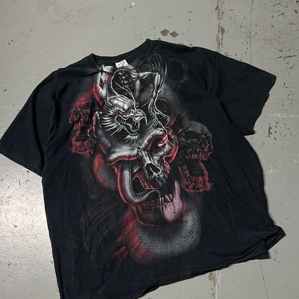 Gildan Vintage Y2K Skull Dragon Grunge T-Shirt Black 3XL