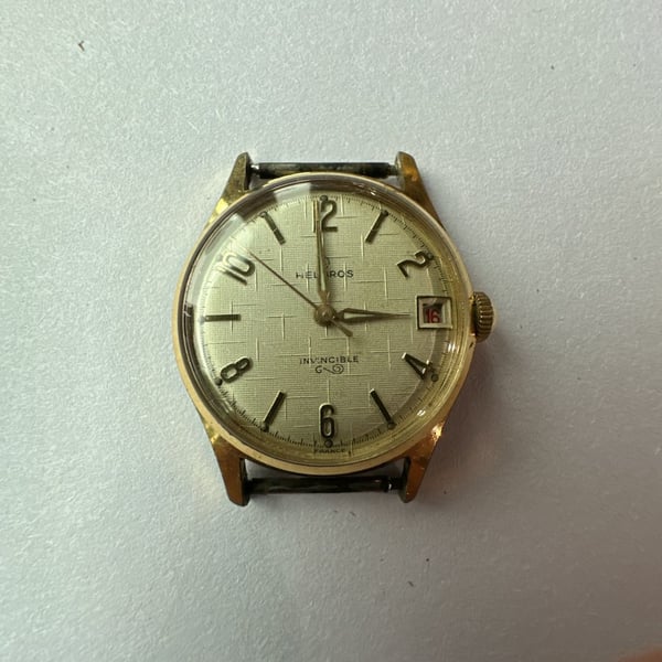 Helbros Invincible Automatic Date Watch Gold Tone Silver Dial