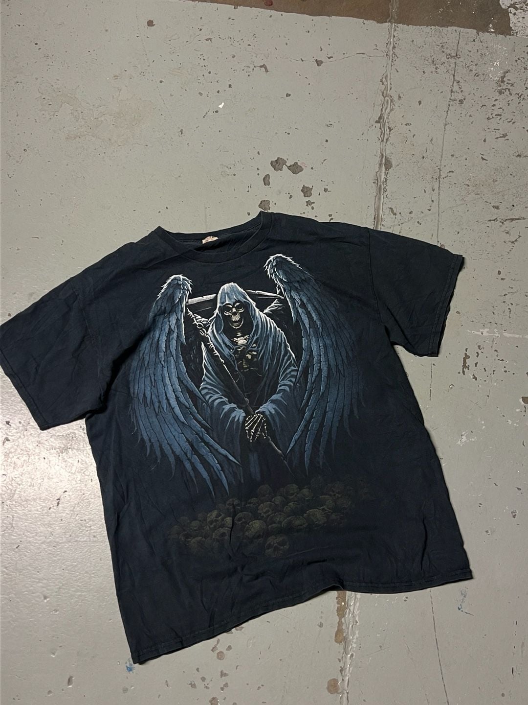 Gildan Grim Reaper Skull Wings T-Shirt Size L Black Goth Grunge 2