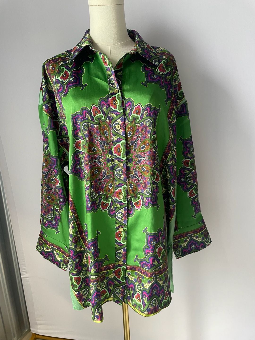 Zara Printed Shirt Size M Green Paisley 2