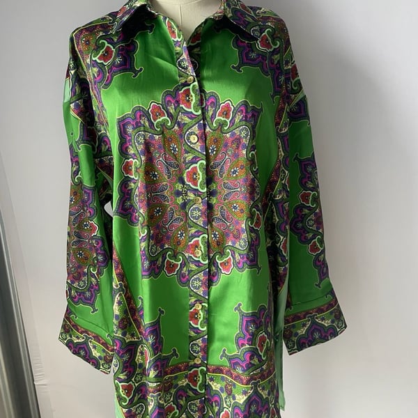 Zara Printed Shirt Size M Green Paisley
