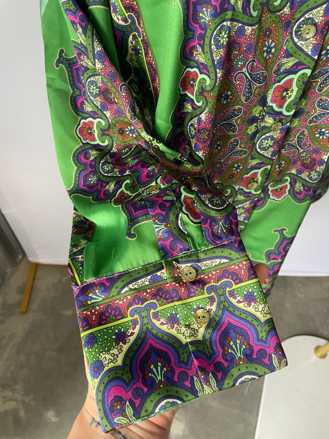 Zara Printed Shirt Size M Green Paisley 4