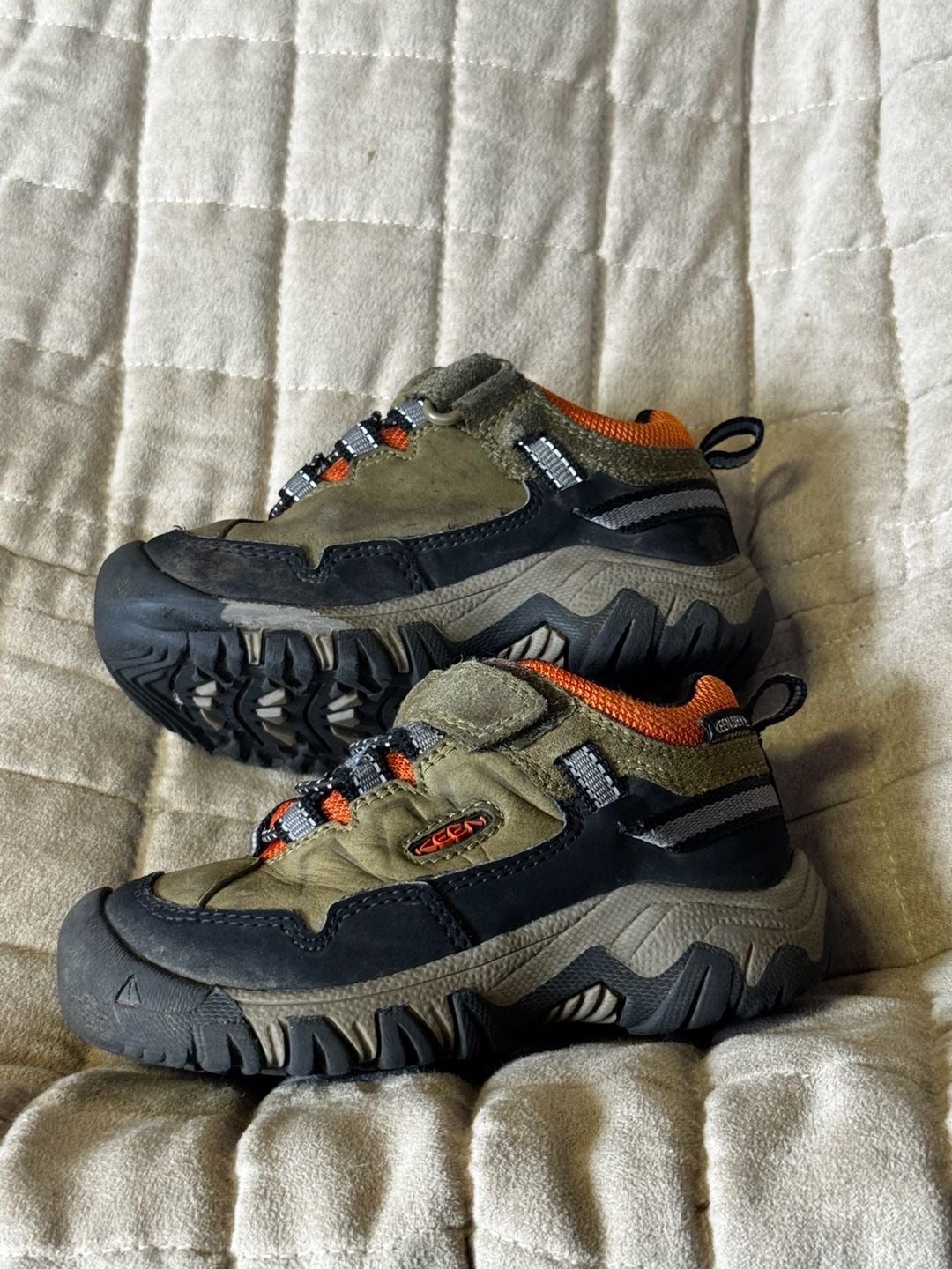 Keen Kids Jasper II Size 8 Olive Green Orange Waterproof Hiking Shoes 3