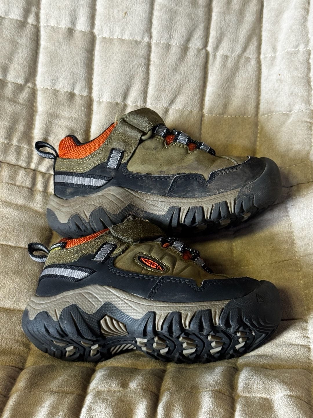 Keen Kids Jasper II Size 8 Olive Green Orange Waterproof Hiking Shoes 5