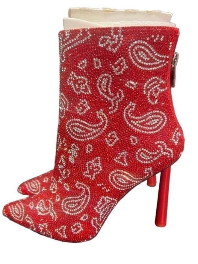 Steve Madden Robyn-R Rhinestone Bandana Red Ankle Booties 2