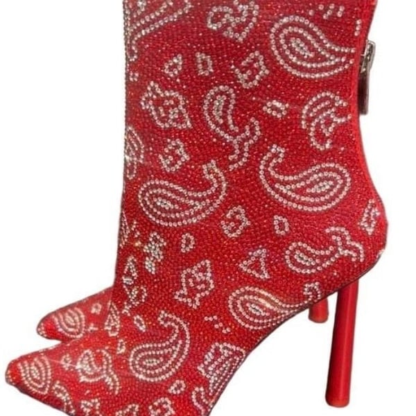 Steve Madden Robyn-R Rhinestone Bandana Red Ankle Booties
