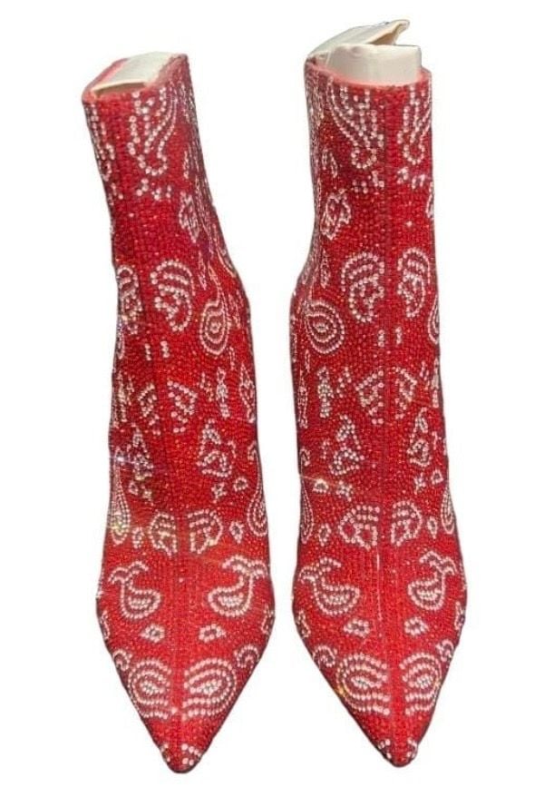 Steve Madden Robyn-R Rhinestone Bandana Red Ankle Booties 3